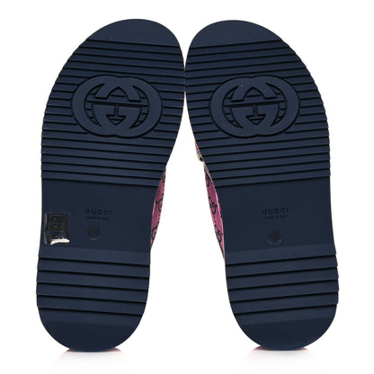 Gucci Monogram Multicolor Criss Cross Platform Slide Sandals 37 Pink Blue 5 of 9
