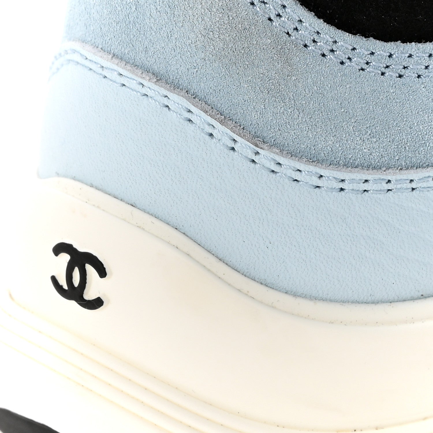 Chanel Suede Calfskin Grosgrain Womens CC Sneakers 40 Light Blue Black 10 of 11