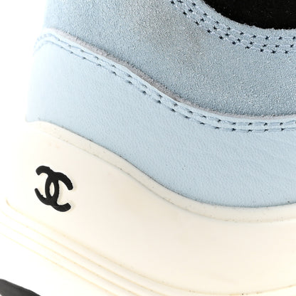 Chanel Suede Calfskin Grosgrain Womens CC Sneakers 40 Light Blue Black 10 of 11