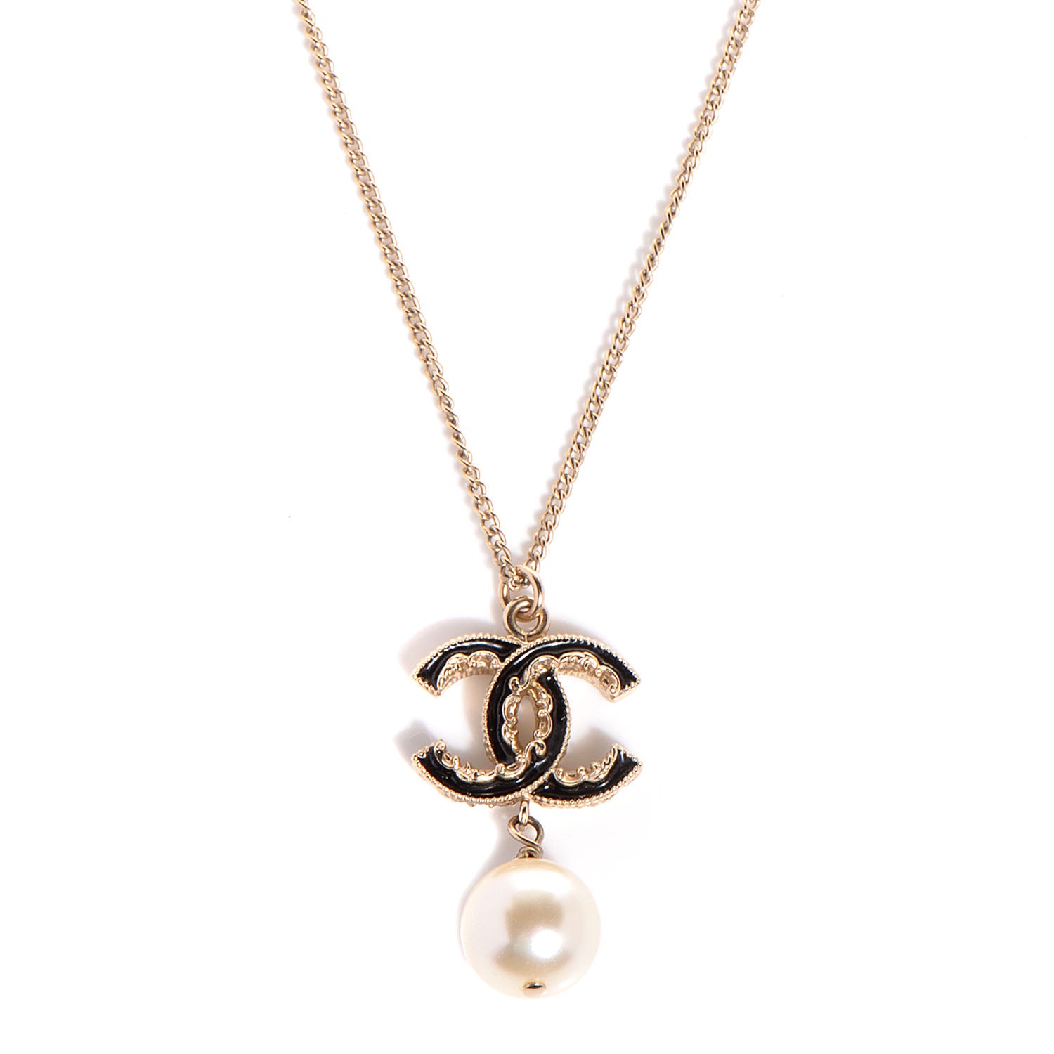 Chanel Enamel CC Pearl Drop Necklace Gold 1 of 4