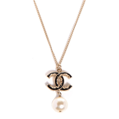Chanel Enamel CC Pearl Drop Necklace Gold 1 of 4
