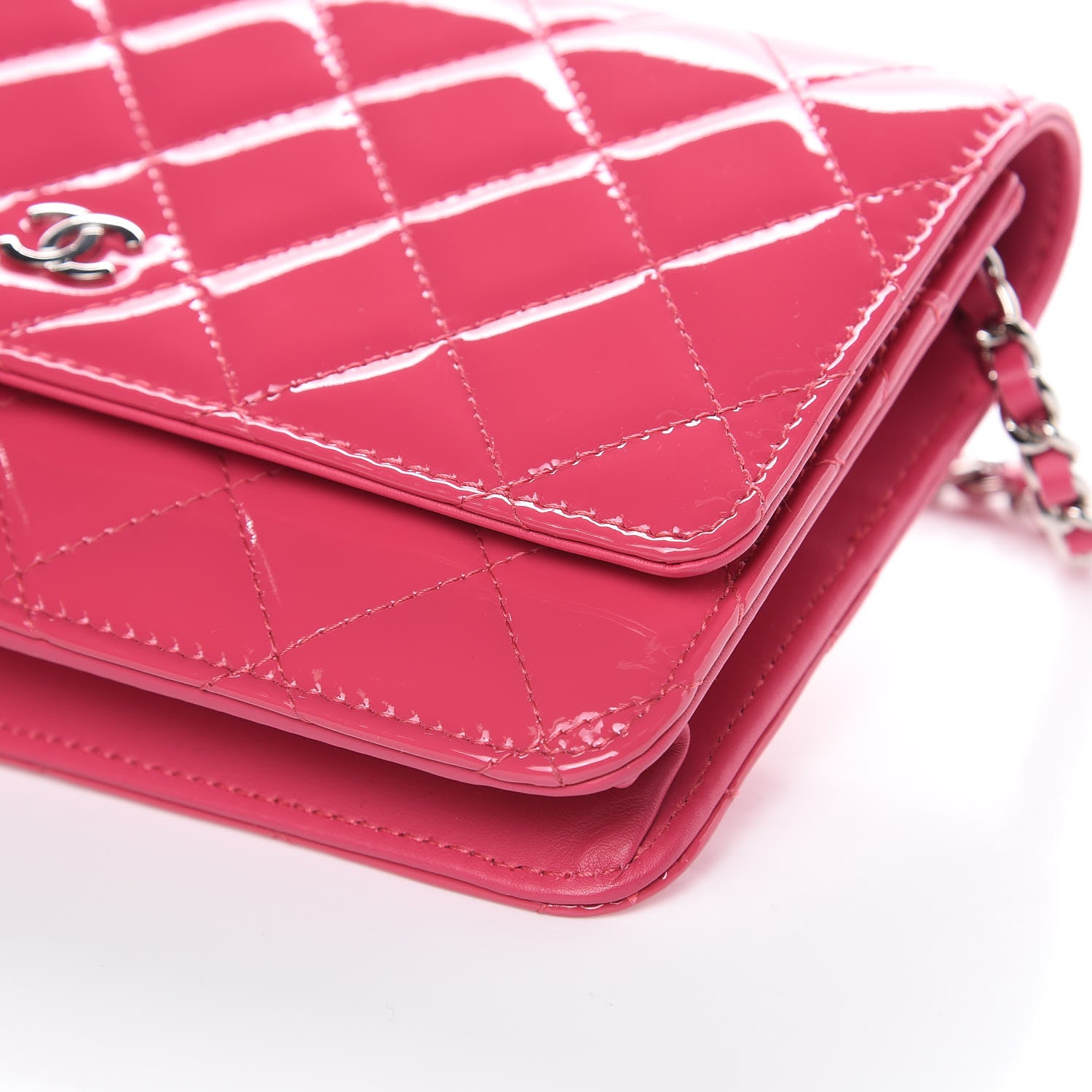 Chanel Patent Quilted Wallet On Chain WOC Fuchsia 5 of 11