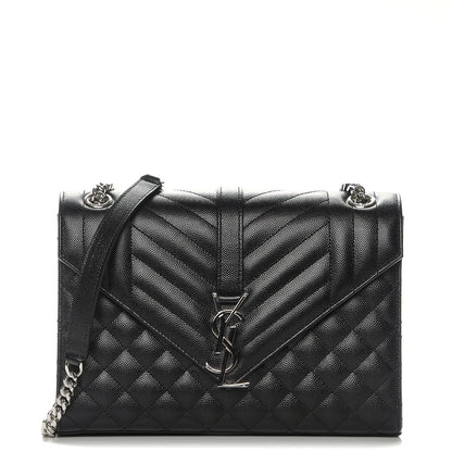 Saint Laurent Grain De Poudre Textured Mixed Matelasse Triquilt Medium Monogram Satchel Black 1 of 7