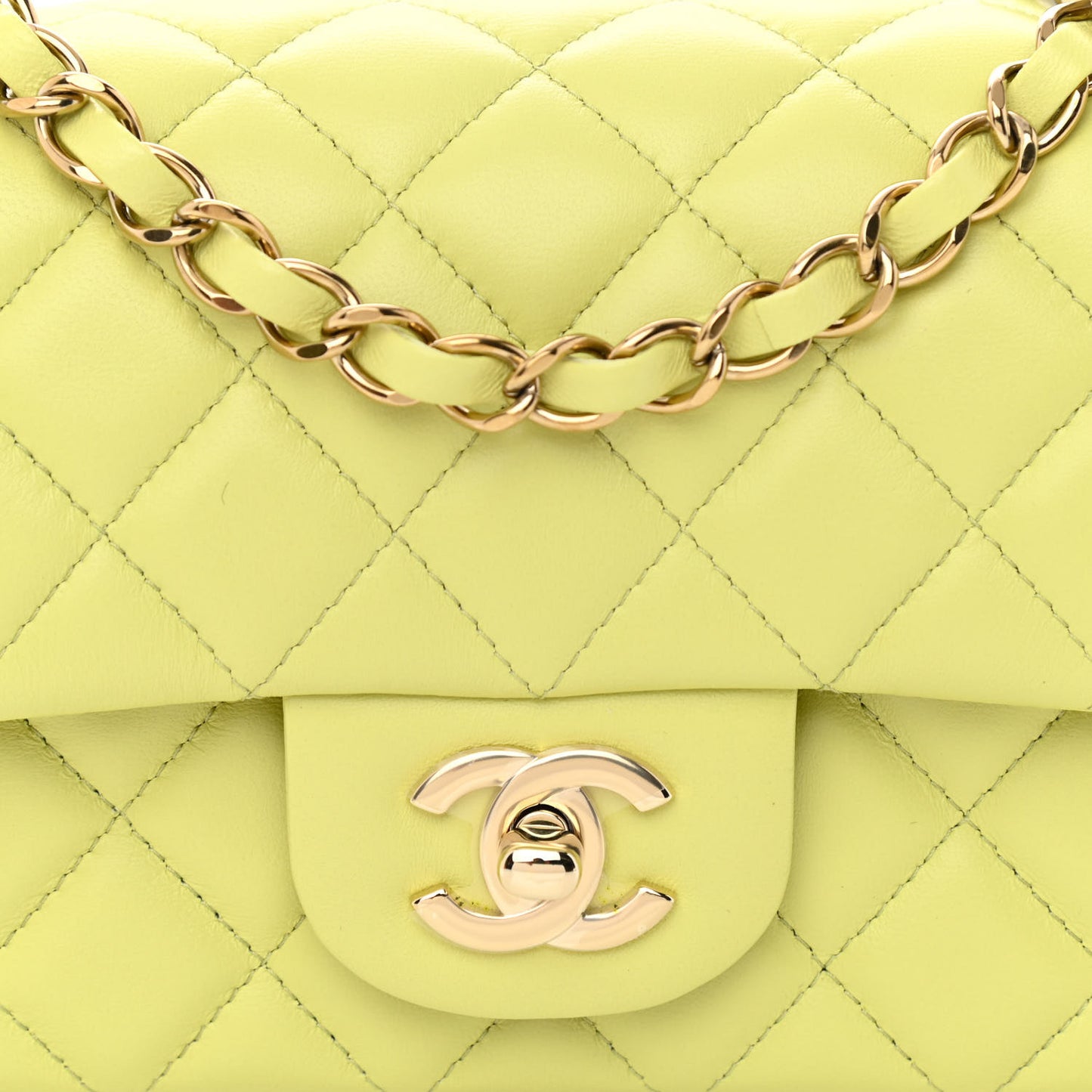 Lambskin Quilted Mini Rectangular Flap Light Green