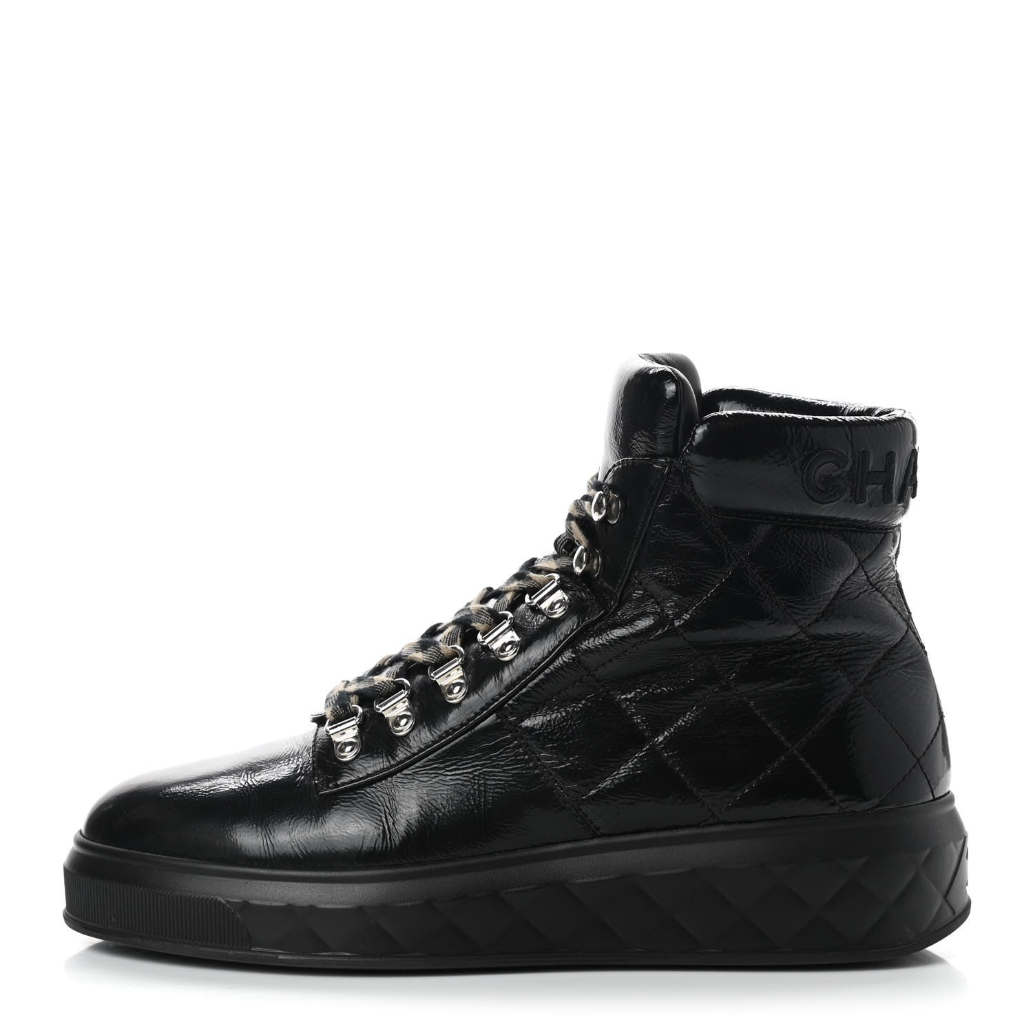 Chanel Patent Calfskin Quilted Womens High Top Sneakers 40.5 Black 1 of 11