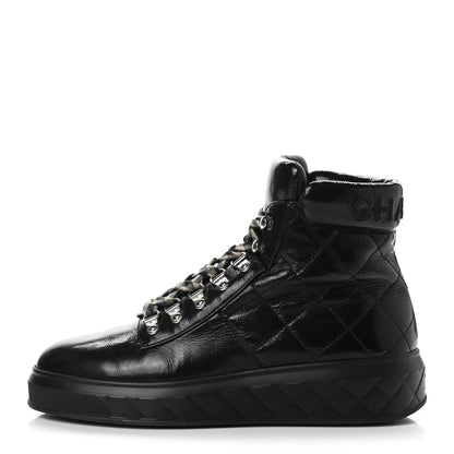 Chanel Patent Calfskin Quilted Womens High Top Sneakers 40.5 Black 1 of 11