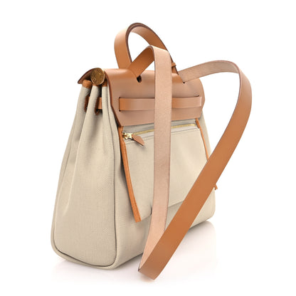 Hermes Military Toile Vache Hunter Herbag Zip Retourne 31 PM Beton Naturel 4 of 11