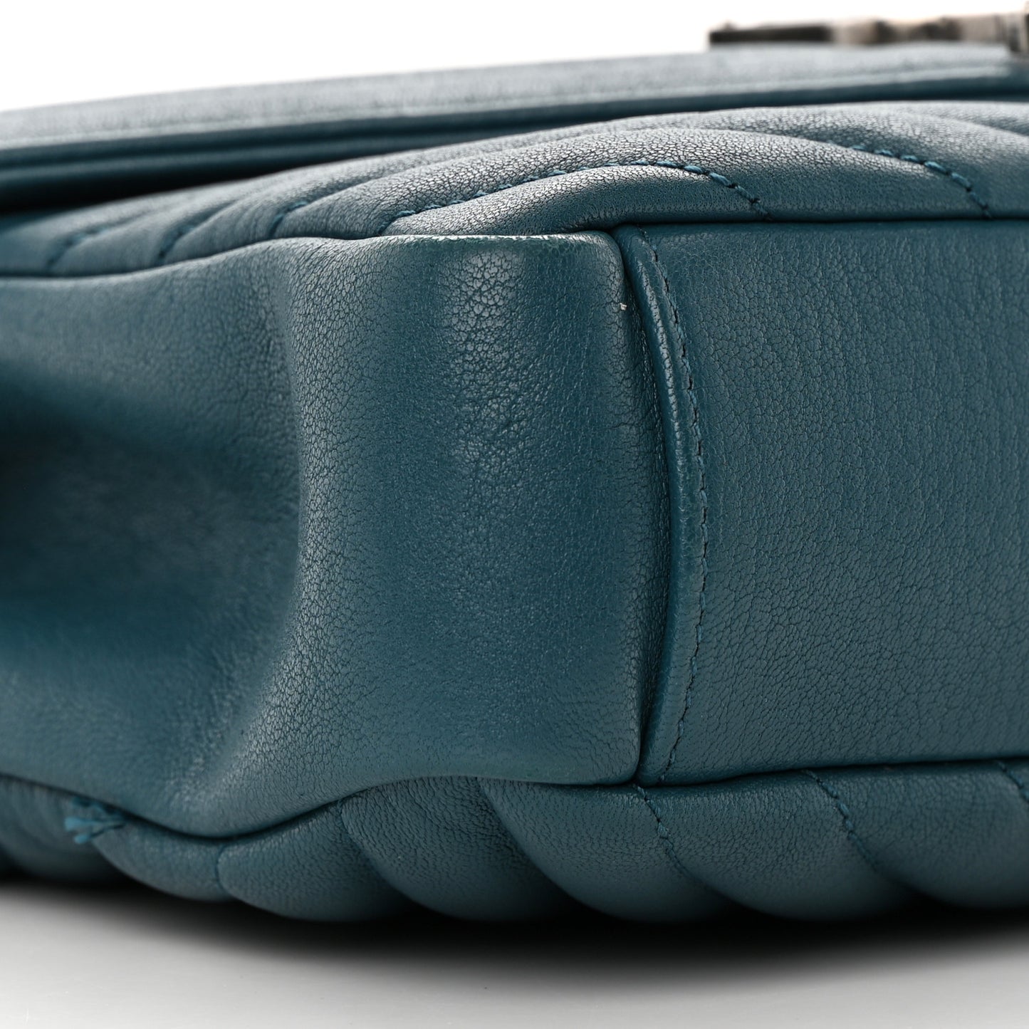 Sheepskin Matelasse Chevron Monogram Medium College Bag Petrol Green