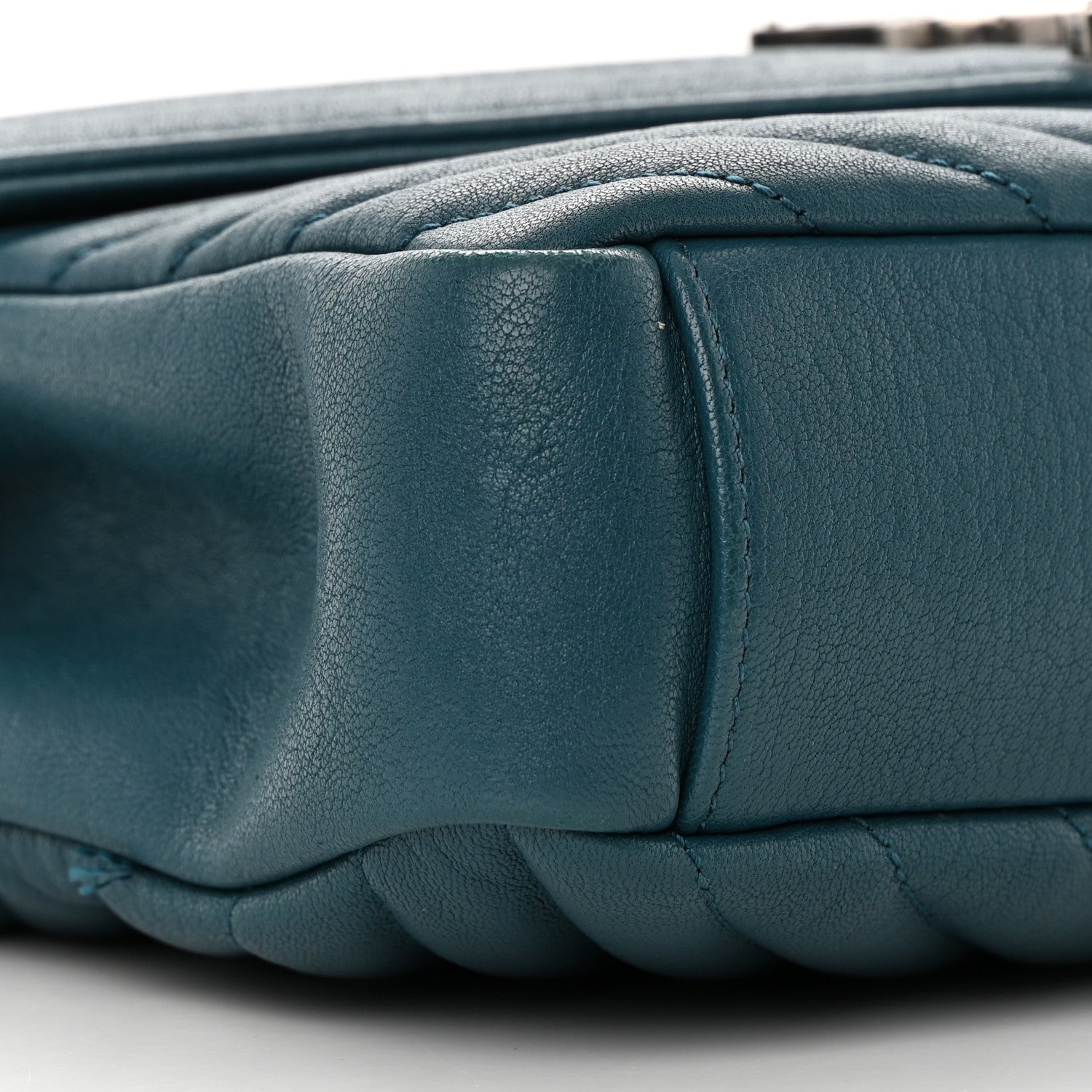Saint Laurent Sheepskin Matelasse Chevron Monogram Medium College Bag Petrol Green 9 of 14