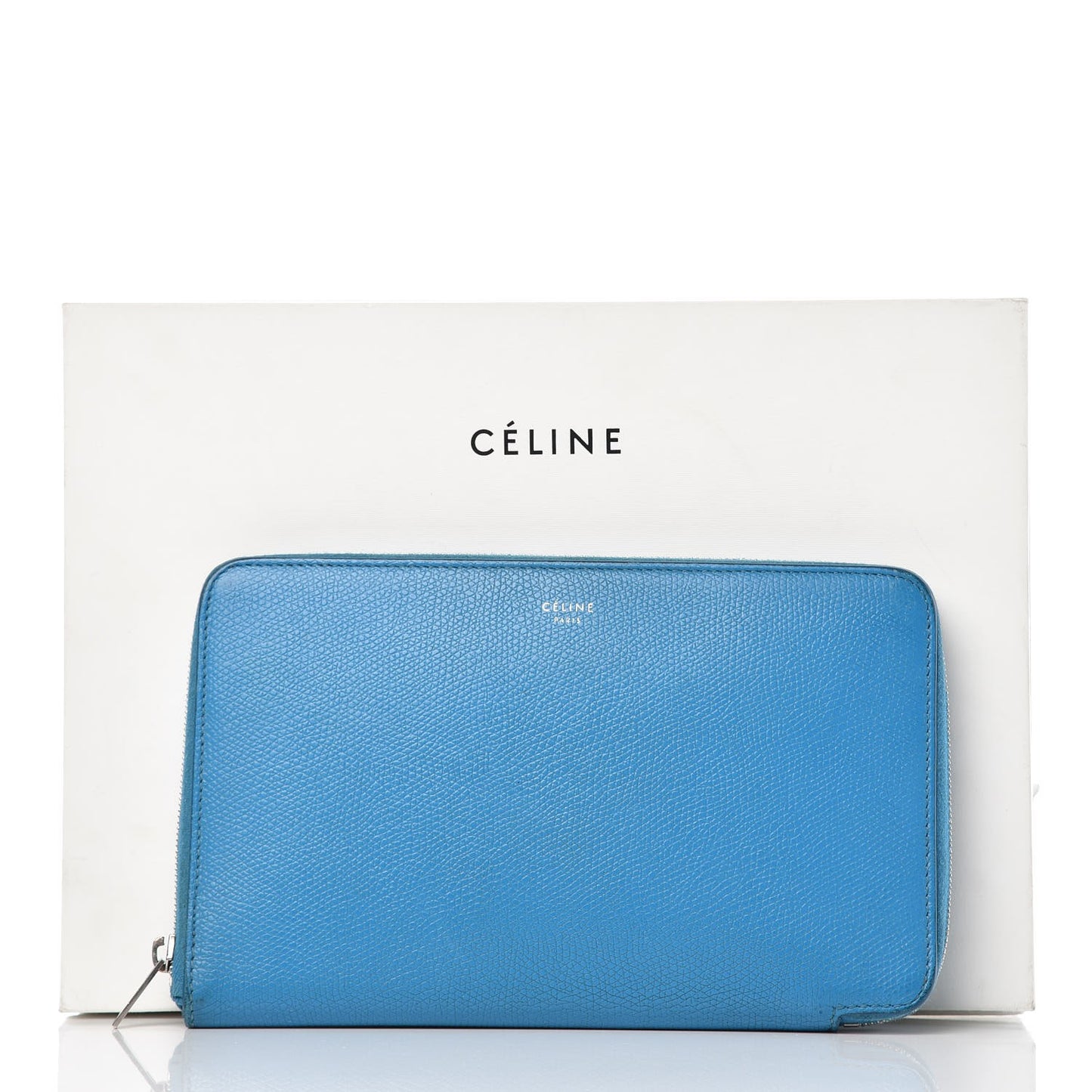 Drummed Calfskin Zip Around Organizer Wallet Turquoise