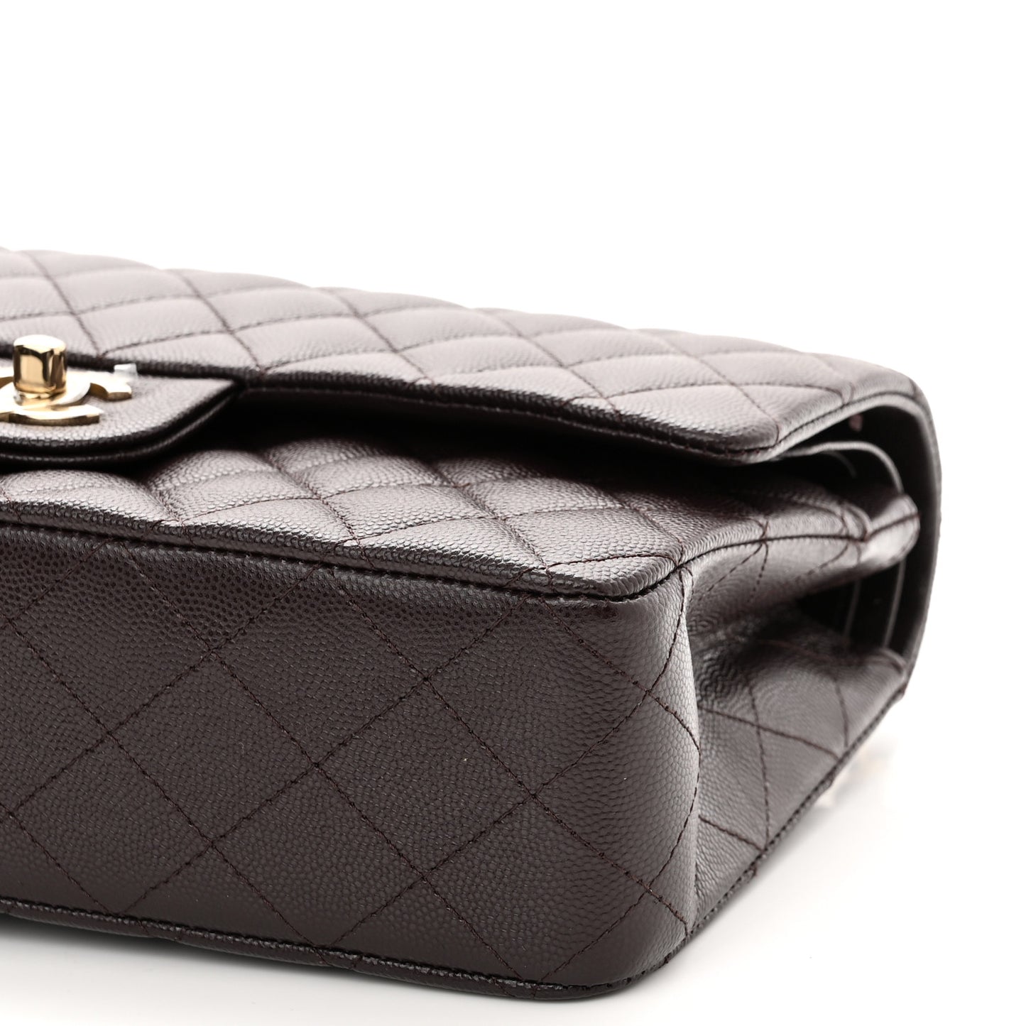 Caviar Quilted Medium Double Flap Dark Brown