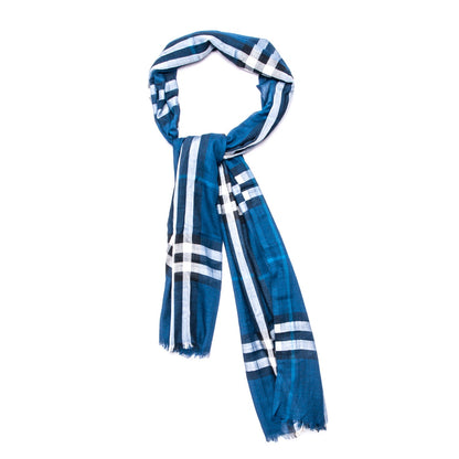Burberry Wool Silk Giant Check Scarf Marine 1 of 3
