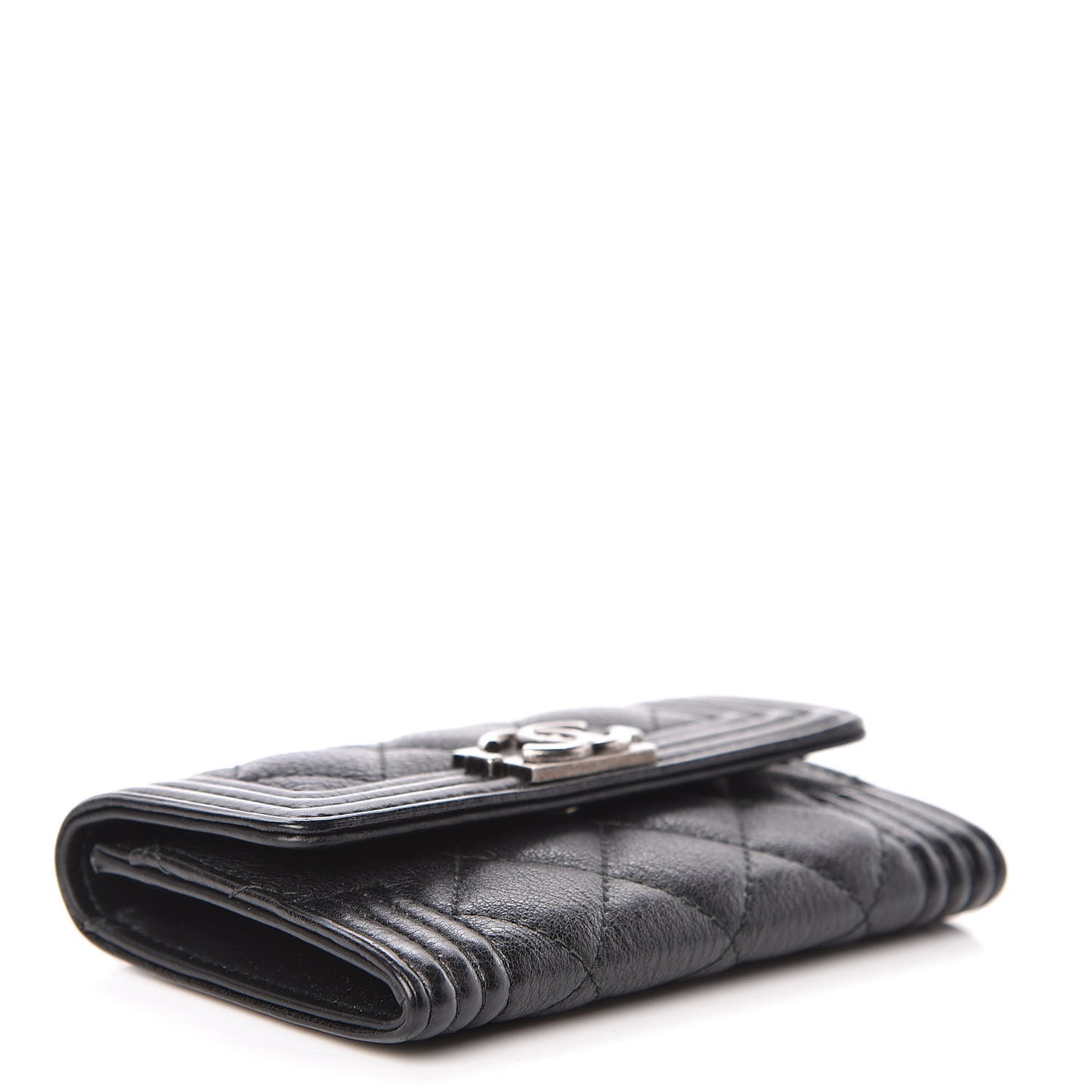 Calfskin Quilted Boy Flap Card Holder Black