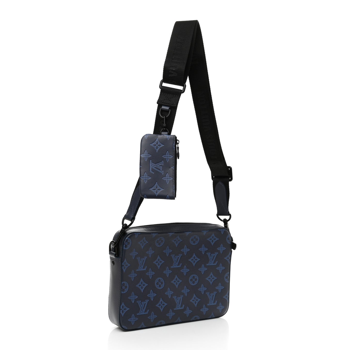 Calfskin Monogram Shadow Duo Messenger Navy Blue