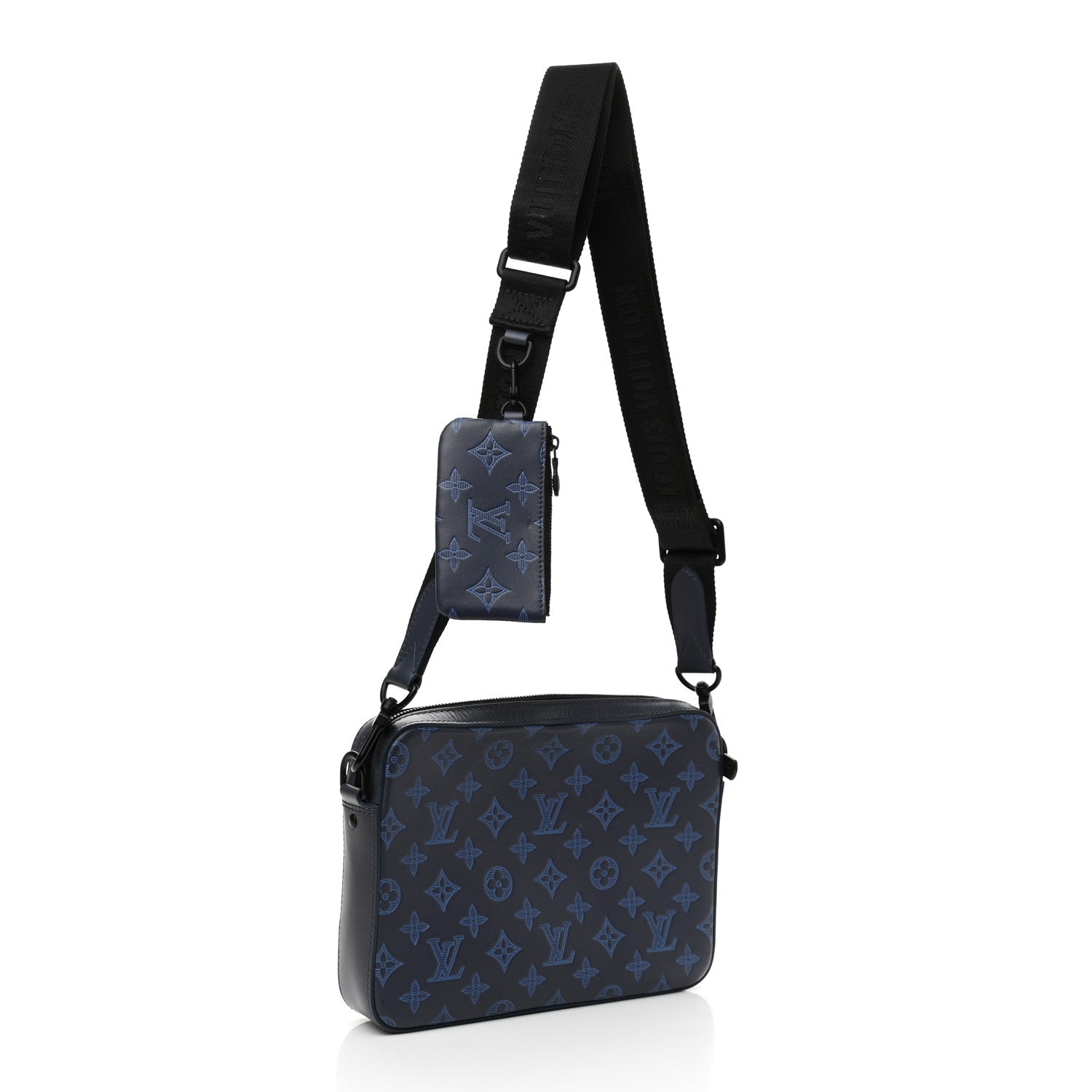Louis Vuitton Calfskin Monogram Shadow Duo Messenger Navy Blue 2 of 10