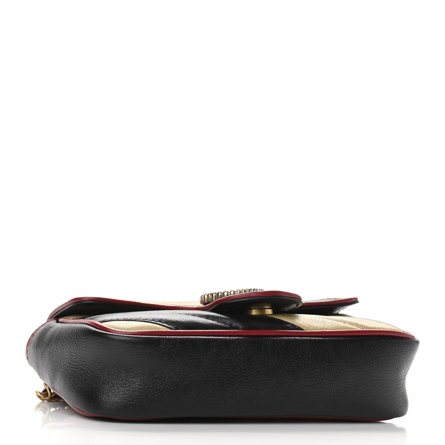 Vintage Effect Calfskin Matelasse Diagonal Striped Super Mini Torchon GG Marmont Shoulder Bag Black Beige