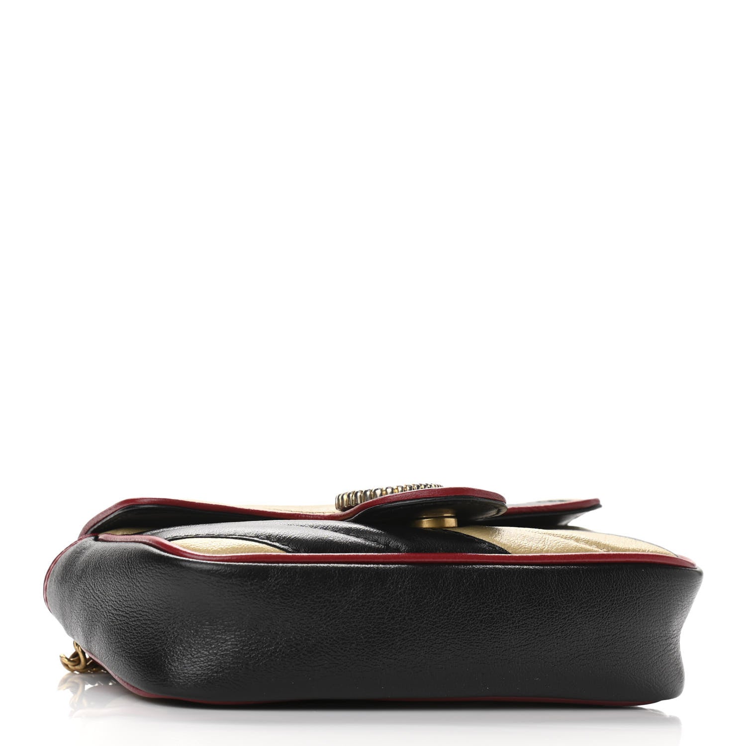 Gucci Vintage Effect Calfskin Matelasse Diagonal Striped Super Mini Torchon GG Marmont Shoulder Bag Black Beige 4 of 10