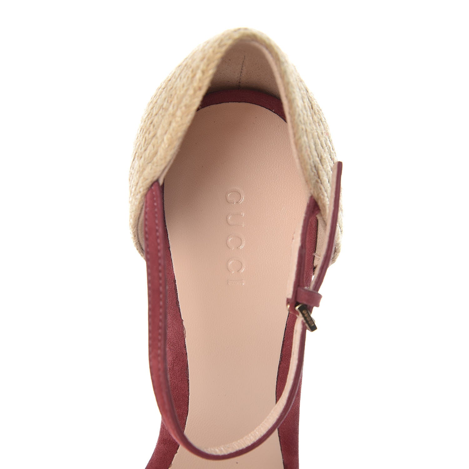 Gucci Kid Scamosciato Horsebit Platform Espadrille Wedge Sandals 37.5 Dry Rose 6 of 8