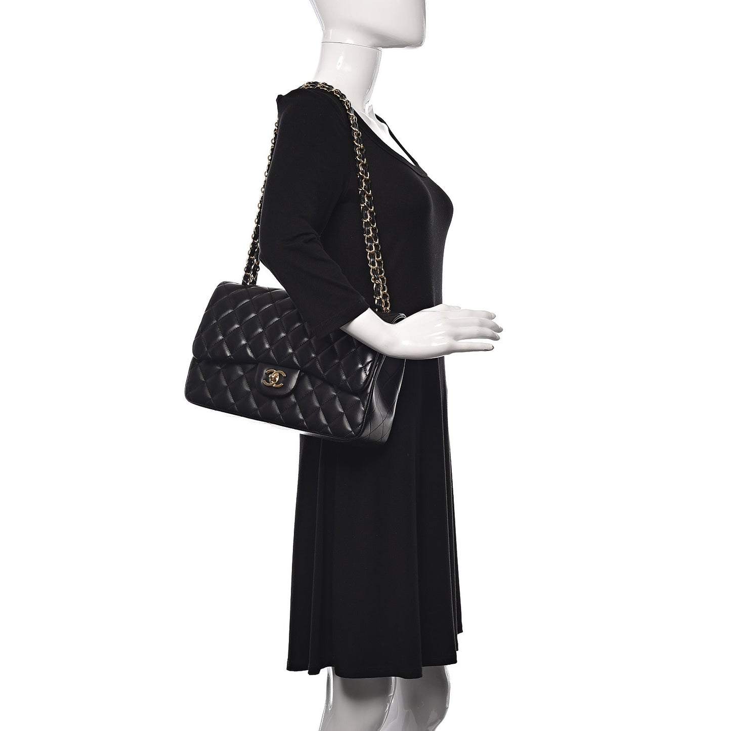 Lambskin Quilted Jumbo Double Flap Black