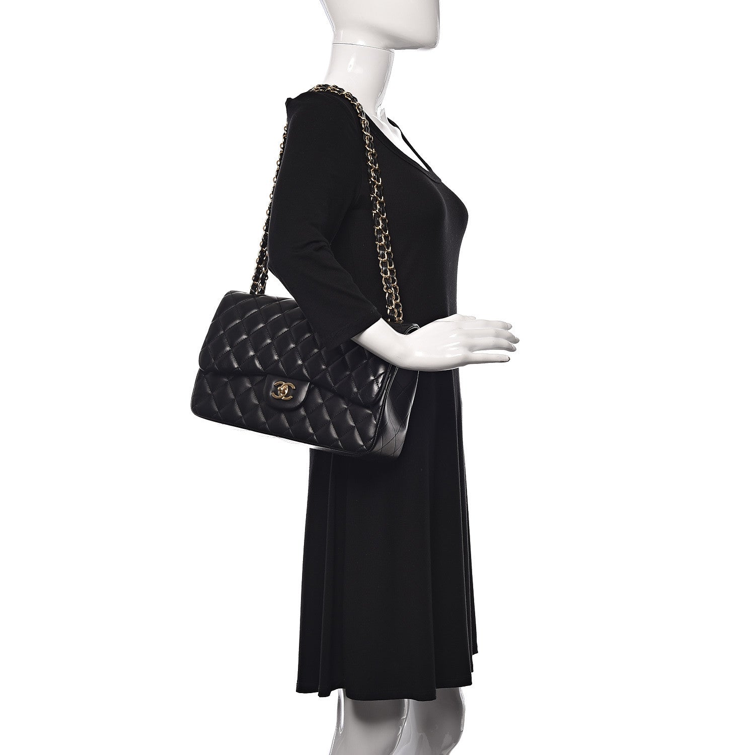 Chanel Lambskin Quilted Jumbo Double Flap Black 2 of 10