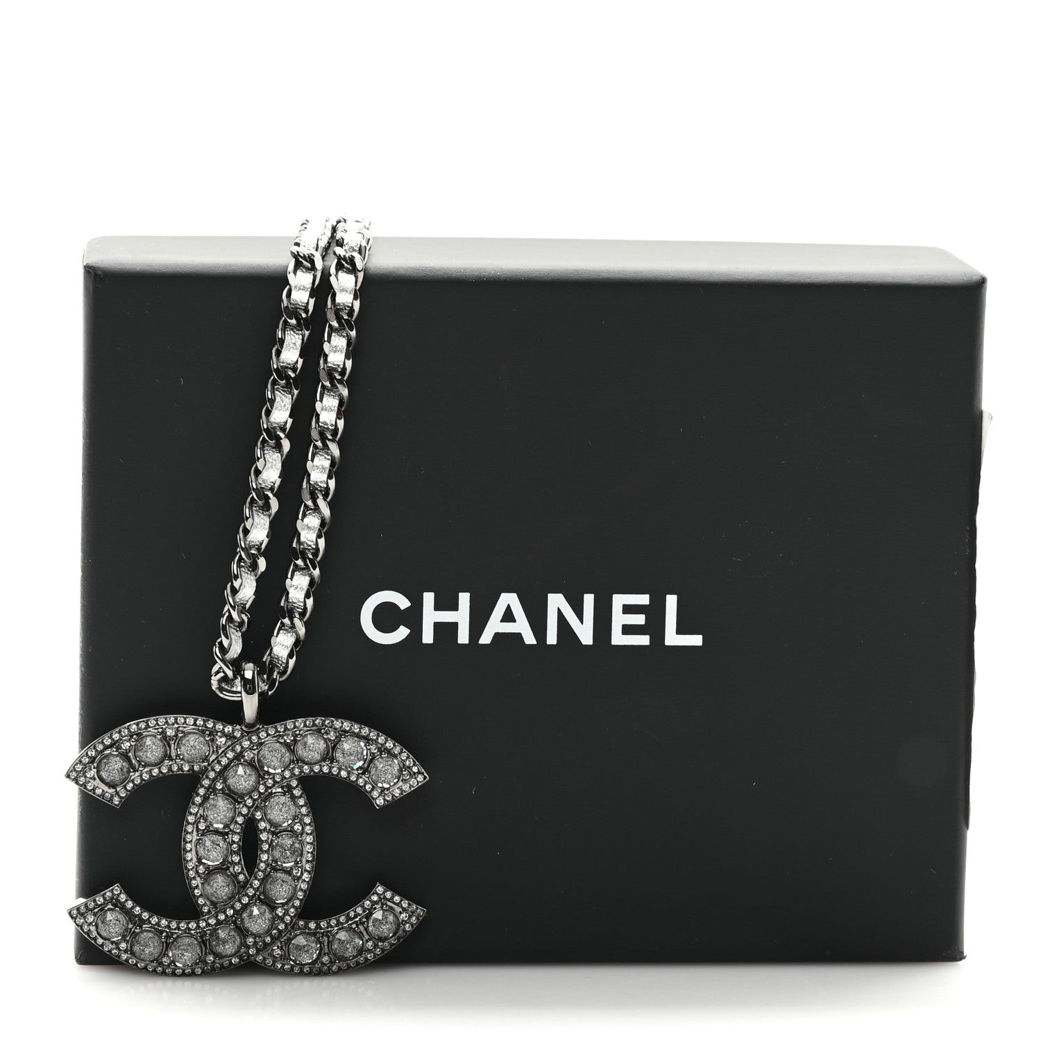Chanel Ruthenium Crystal Lambskin CC Pendant Necklace Silver 5 of 5