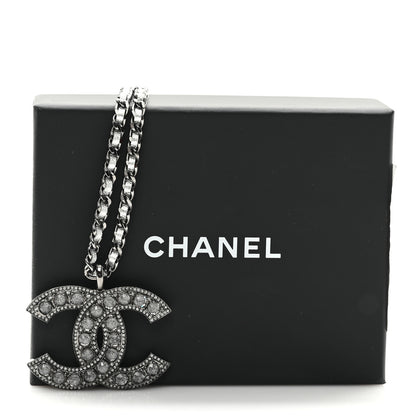 Chanel Ruthenium Crystal Lambskin CC Pendant Necklace Silver 5 of 5