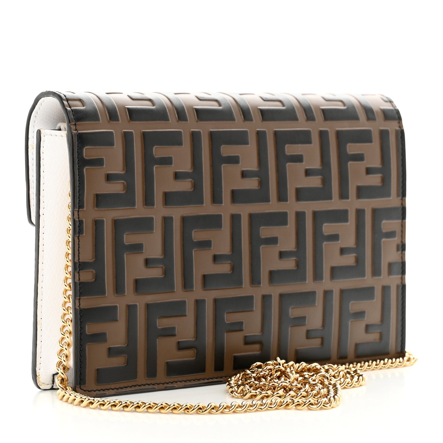 Vitello Cruise F is Fendi FF 1974 Embossed Medium Envelope Wallet On Chain Optical White Maya Black