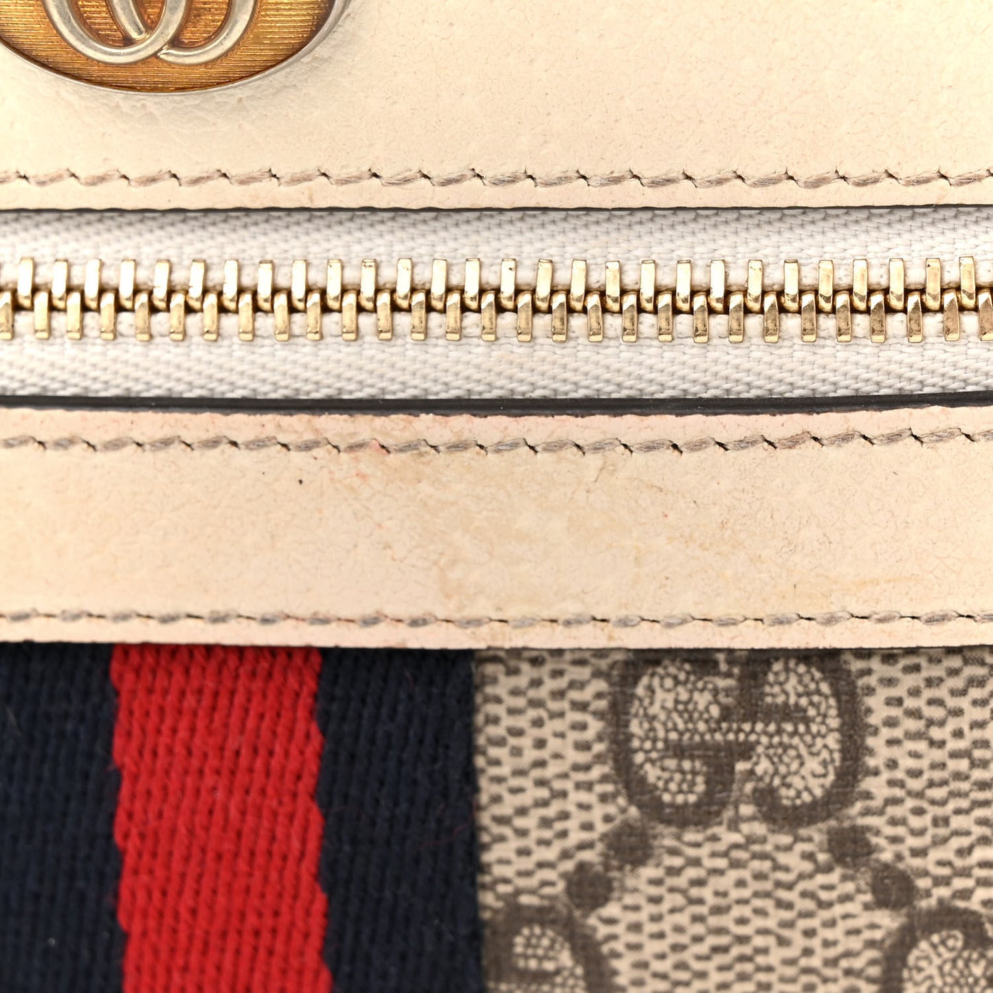 GG Supreme Monogram Textured Calfskin Web Mini Ophidia Shoulder Bag Beige Ebony Mystic White
