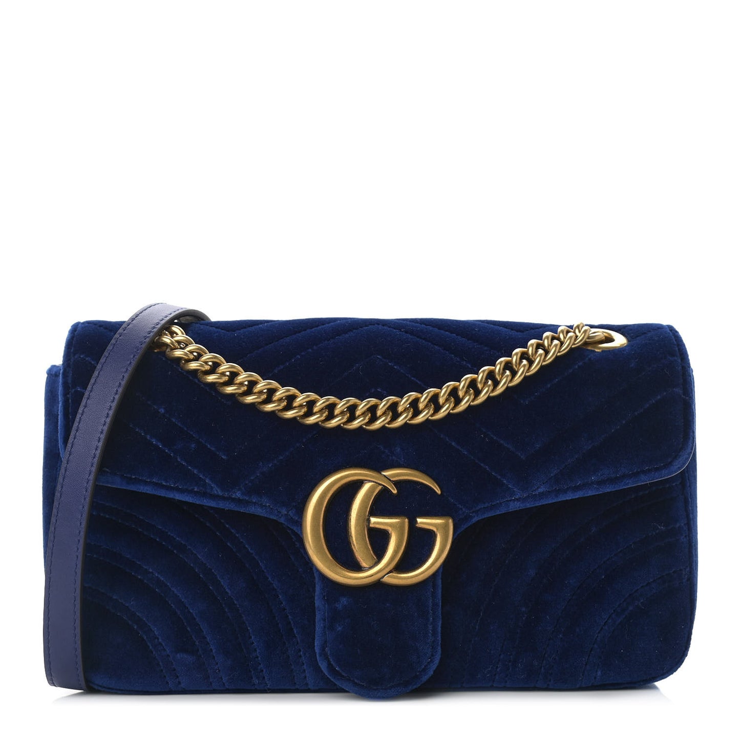 Velvet Matelasse Small GG Marmont Shoulder Bag Cobalt Blue