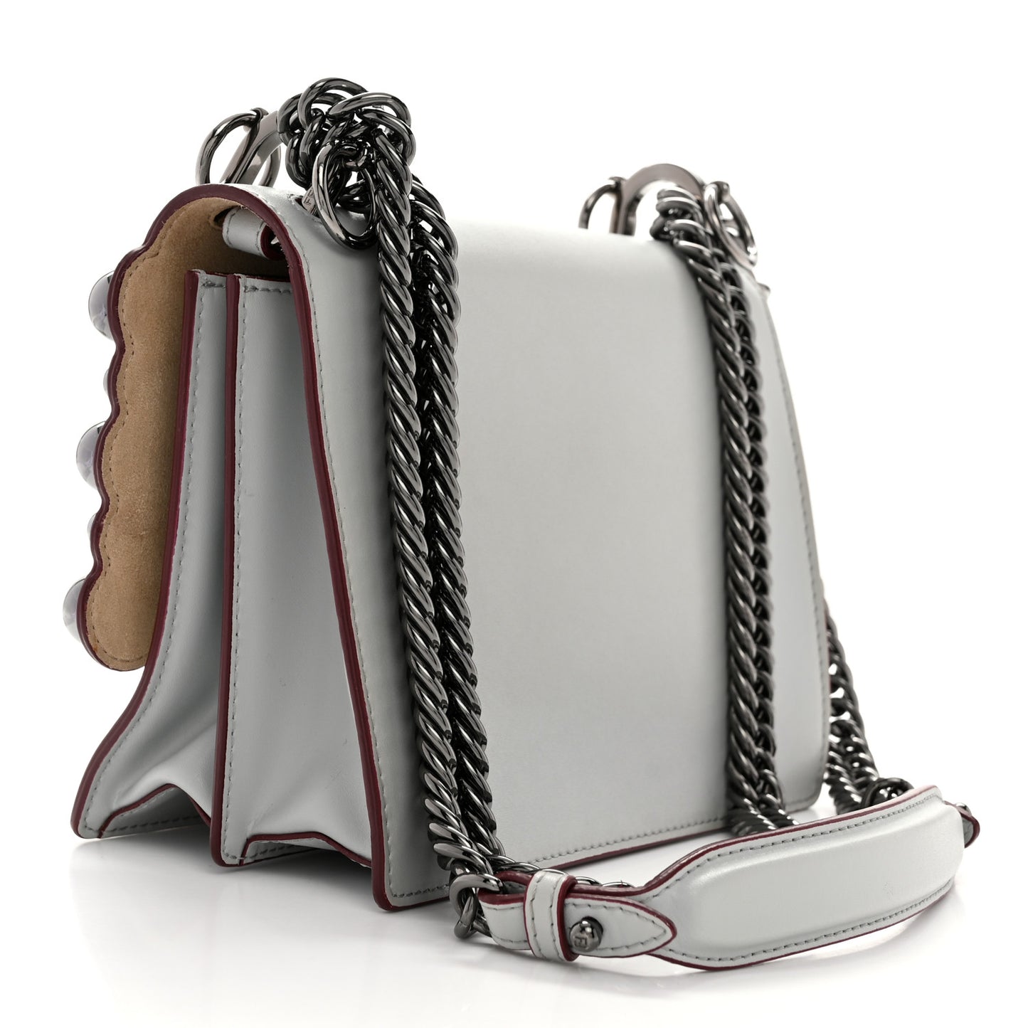 Vitello Liberty Scalloped Studded Small Kan I Shoulder Bag Grigio Perla