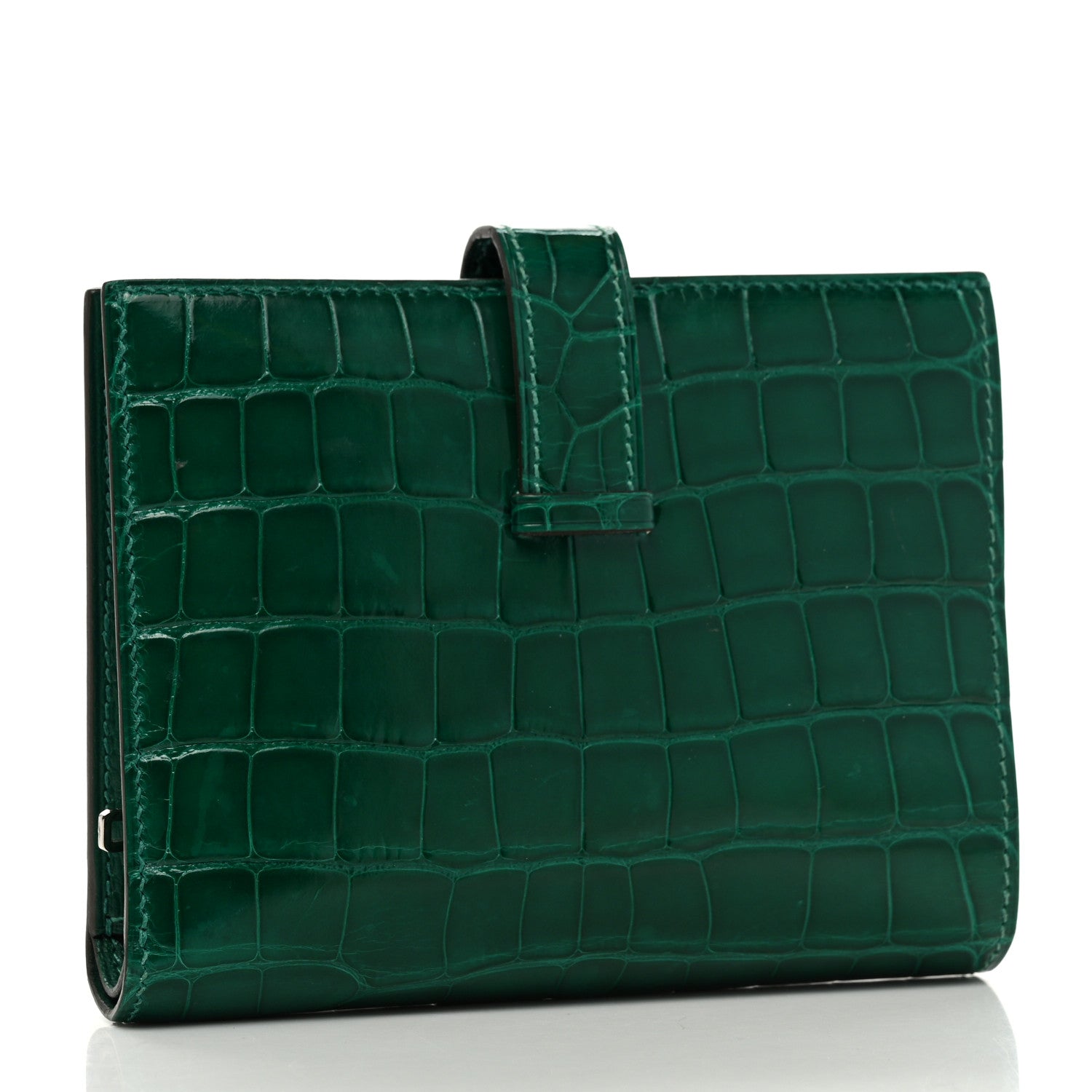Hermes Shiny Alligator Bearn Compact Wallet Vert Emeraude 3 of 8