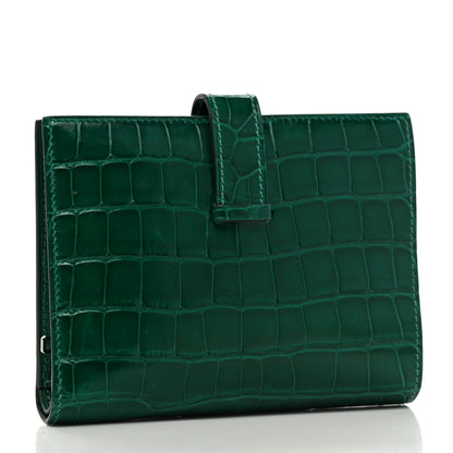 Hermes Shiny Alligator Bearn Compact Wallet Vert Emeraude 3 of 8