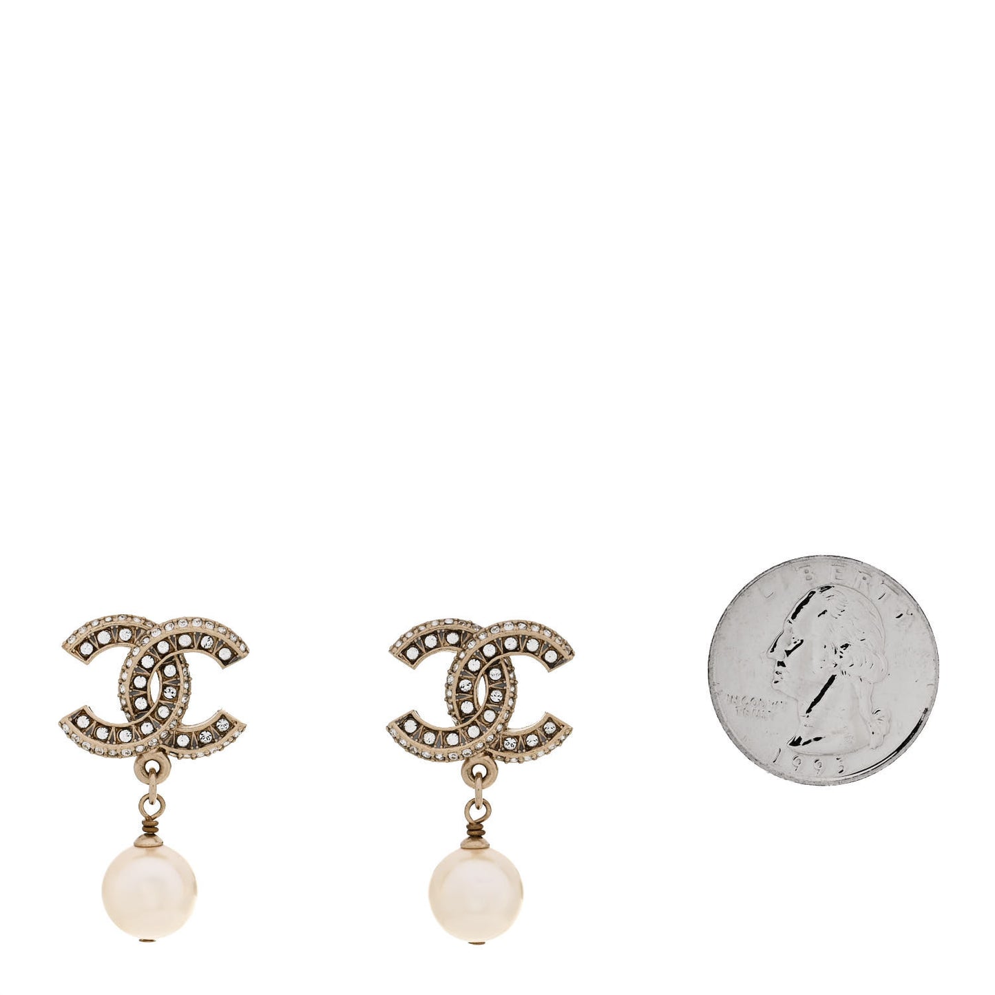 Crystal Timeless CC Pearl Drop Earrings Light Gold