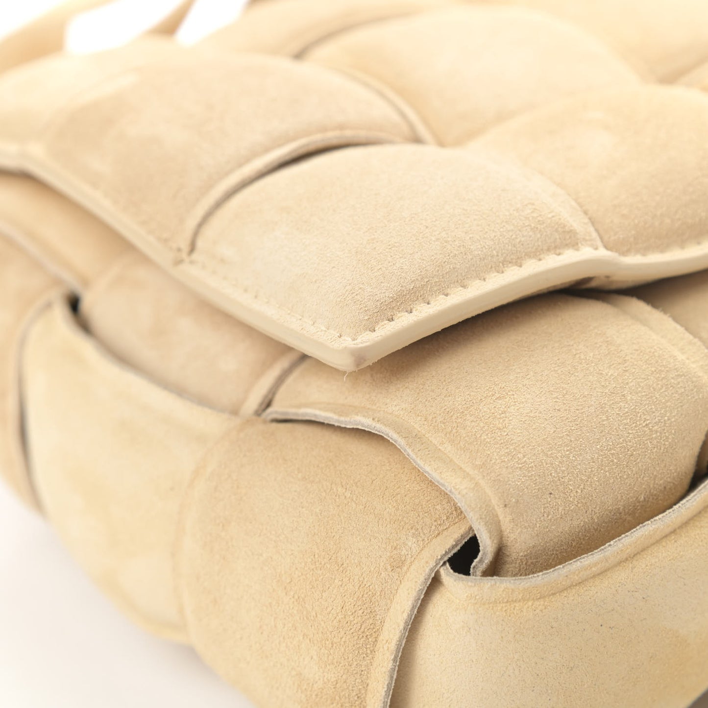 Suede Calfskin Maxi Intrecciato Padded Cassette Crossbody Bag Sand