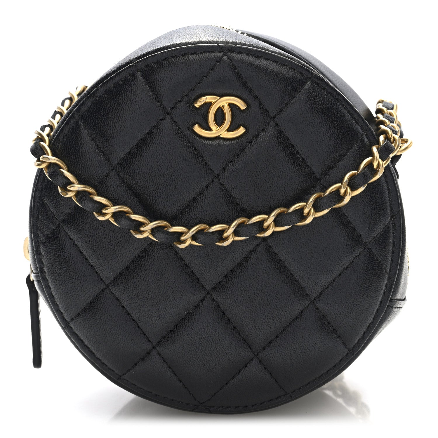 Chanel Lambskin Quilted Round Pearl Crush Clutch With Chain Black 1 of 10