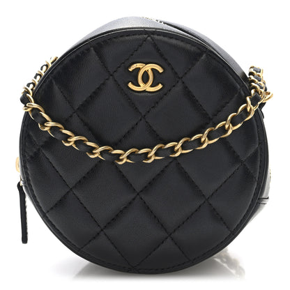 Chanel Lambskin Quilted Round Pearl Crush Clutch With Chain Black 1 of 10