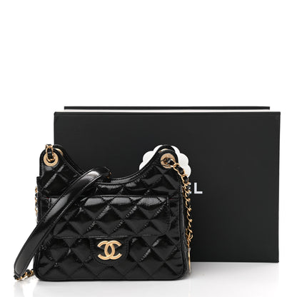 Chanel Shiny Crumpled Calfskin Quilted Small Wavy CC Hobo Black 11 of 11