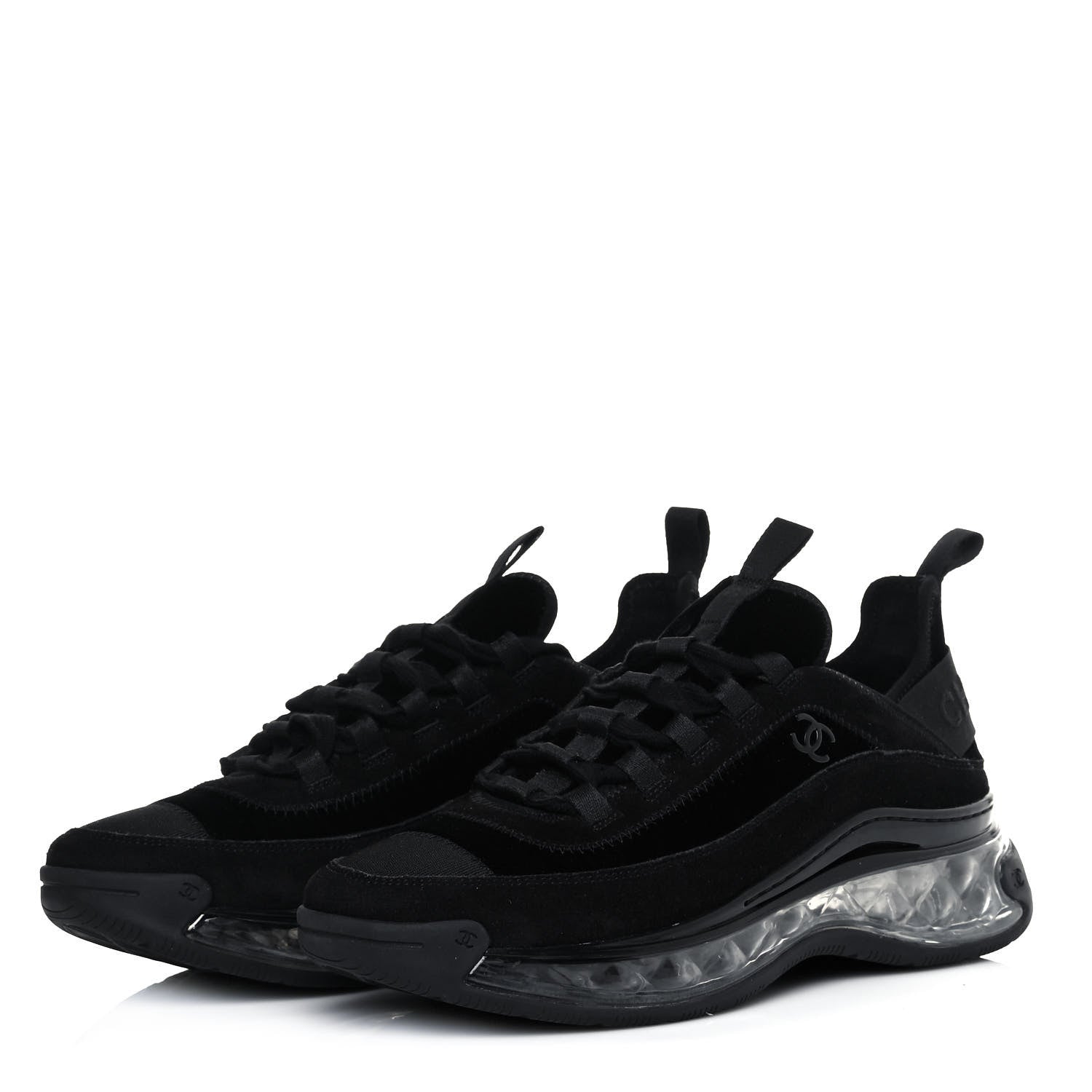 Chanel Suede Calfskin Velvet Grosgrain CC Sneakers 39 Black 3 of 8