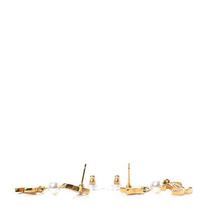 Chanel Crystal Pearl CC Star Drop Earrings Gold 3 of 4