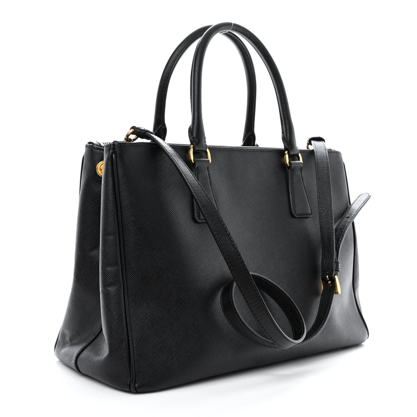 Saffiano Medium Galleria Double Zip Tote Black