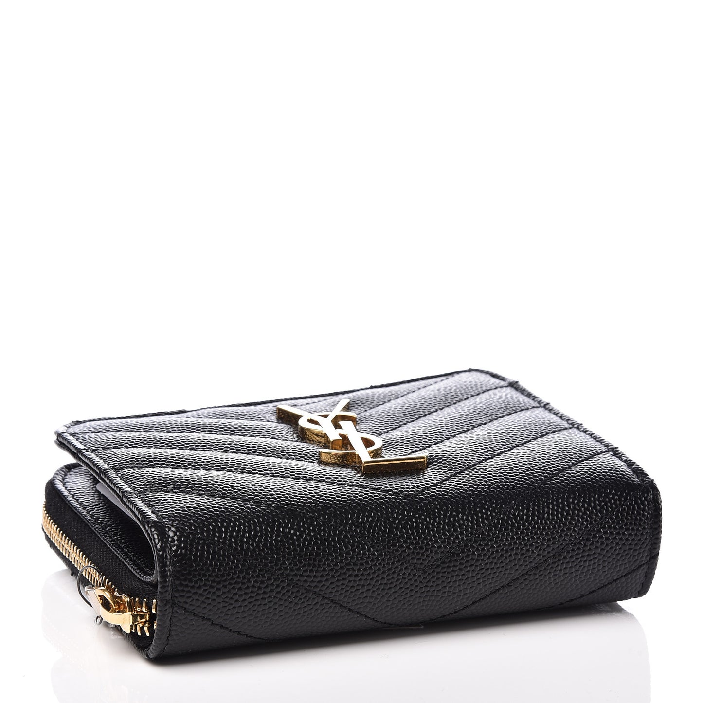 Grain De Poudre Matelasse Chevron Monogram Compact Zip Around Wallet Black