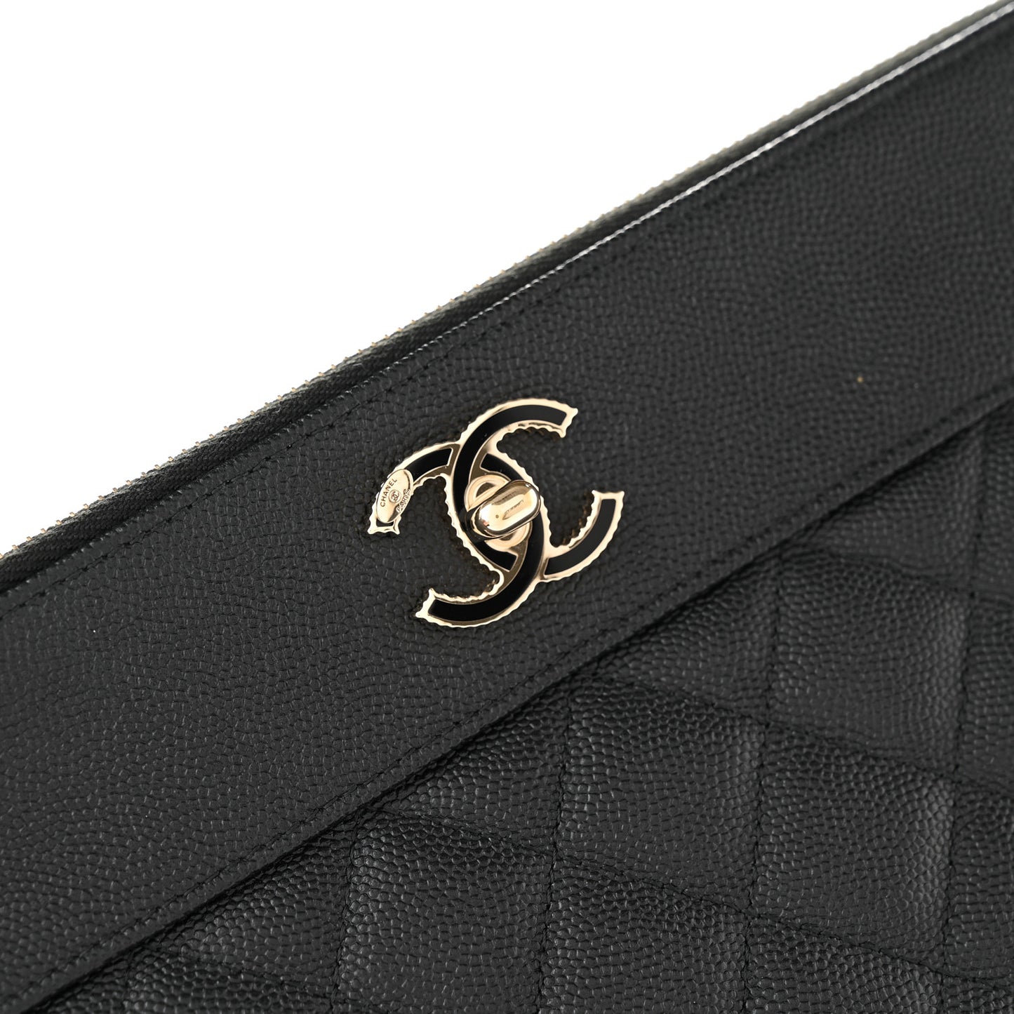 Caviar Quilted Mademoiselle Vintage Large Zip Pouch Black