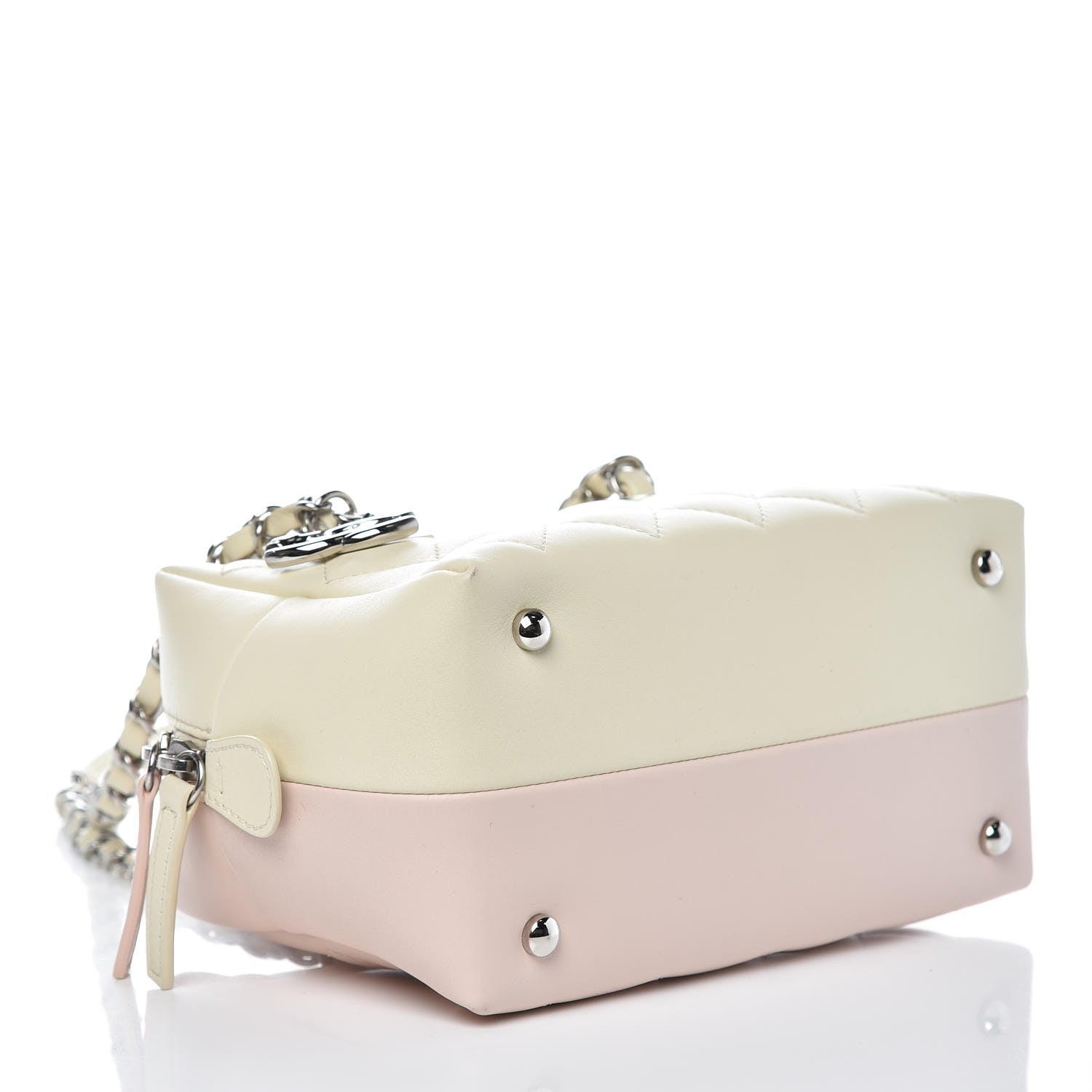 Chanel Calfskin Quilted Feather Weight Bowling Bag Ivory Light Pink 4 of 11