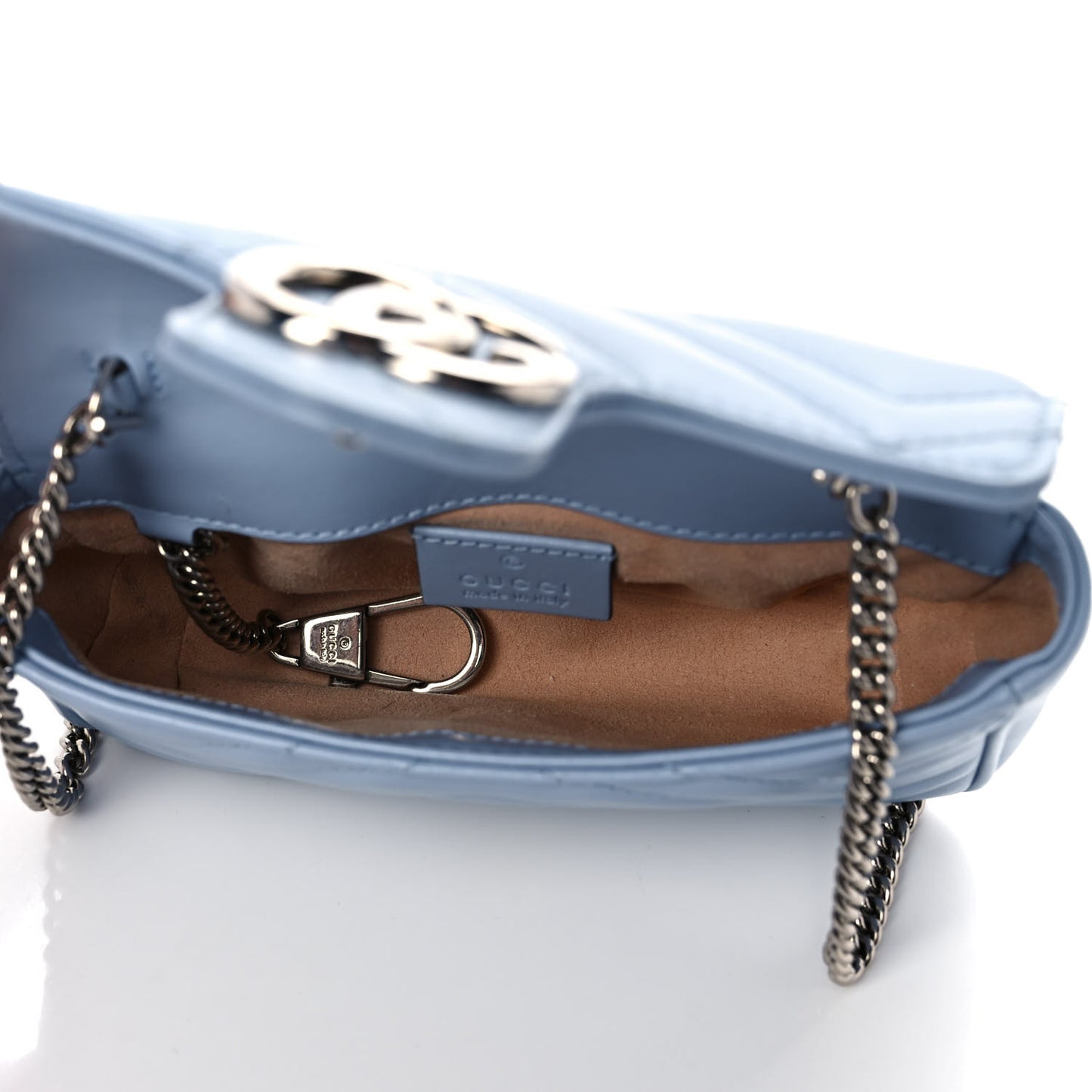 Calfskin Matelasse Super Mini GG Marmont Shoulder Bag Porcelain Light Blue