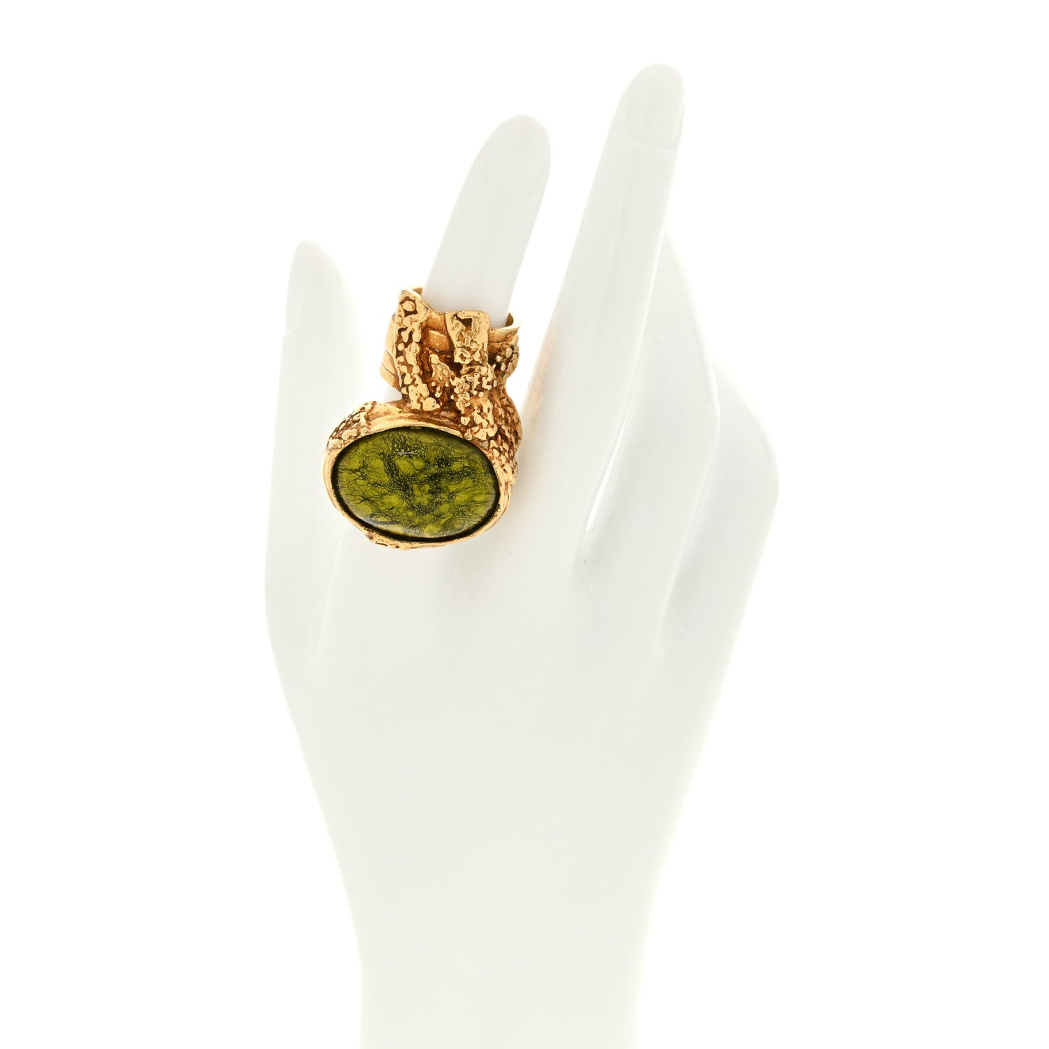 Saint Laurent Glass Cabochon Arty Ovale Ring 5 Gold Green 2 of 4