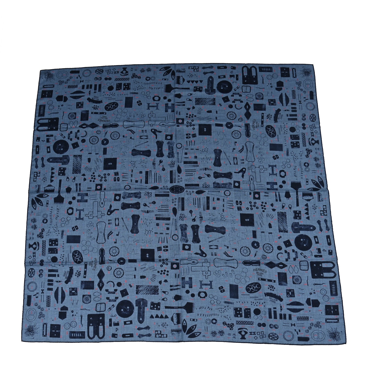 Hermes Cashmere Silk Tamponnable Remix Shawl 140 Bleu Chine Marine Rouge 1 of 4
