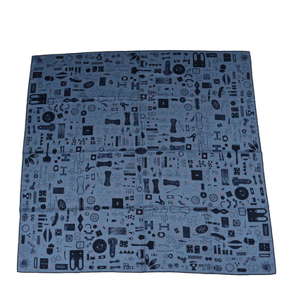 Hermes Cashmere Silk Tamponnable Remix Shawl 140 Bleu Chine Marine Rouge 1 of 4