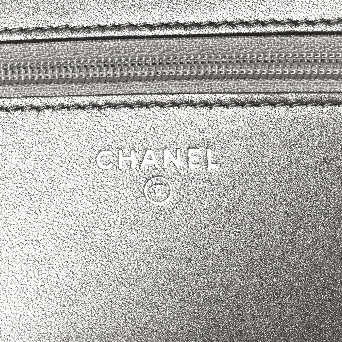 Lambskin Chevron Quilted Studded Wallet On Chain WOC Dark Silver