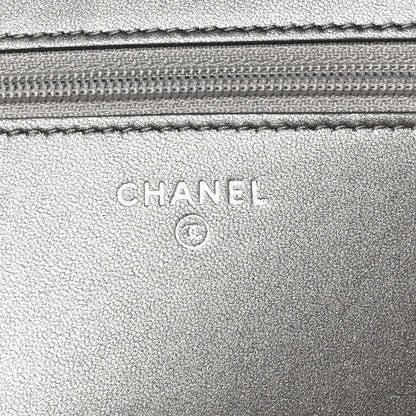Chanel Lambskin Chevron Quilted Studded Wallet On Chain WOC Dark Silver 5 of 11