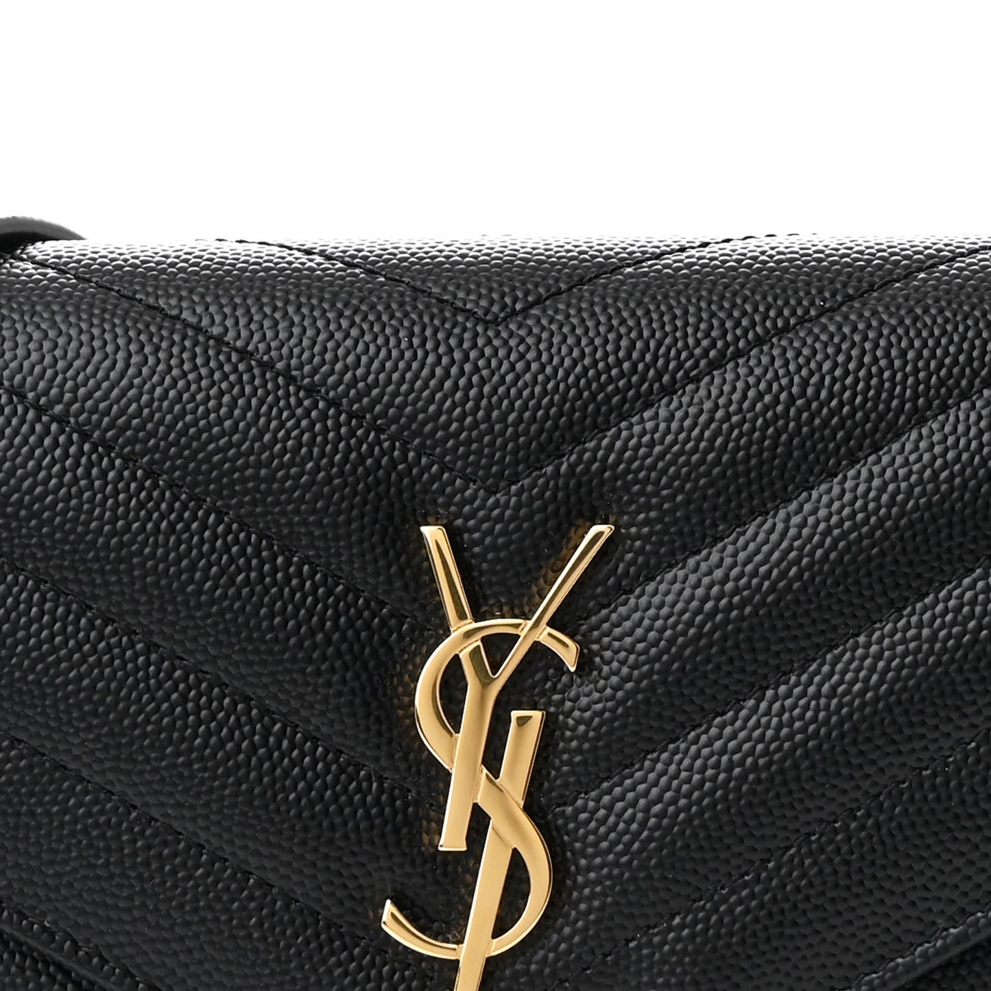 Grain De Poudre Matelasse Chevron Monogram Envelope Chain Wallet Black